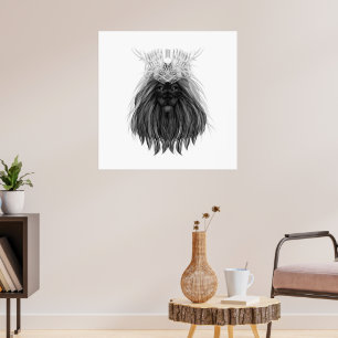Poster Lion noir avec couronne Antlers et monogramme