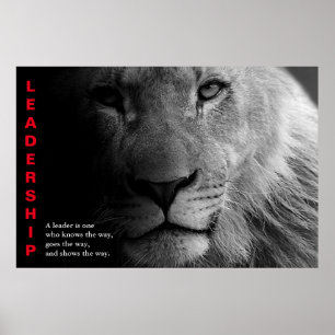 Poster Lion noir blanc yeux leadership motivationnel