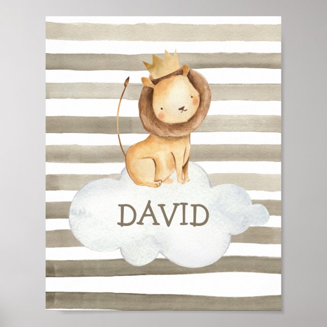 Poster Lion Nom du bébé Pépinière personnalisée Mur Impri (Devant)