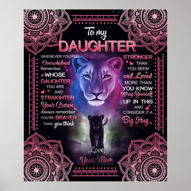 Poster Lion Personnalisé À Ma Fille De Ta Mère (Devant)