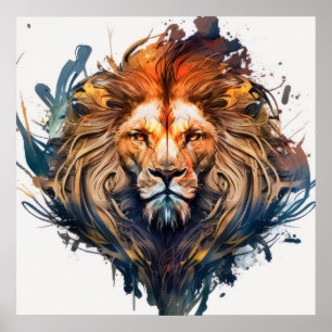 Poster Lion Portrait Animal Peinture Faune À L'Extérieur