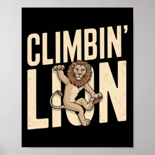Poster Lion qui grimpe - Grimpeur drôle 