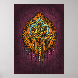 Poster Lion Regal Spirit   La Rue Mandala Tribale Ornée
