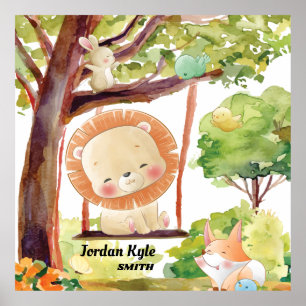 Poster Lion, renard, lapin et oiseau en ébullition