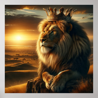 Poster Lion royal avec Couronne - Majestic Wildlife Art