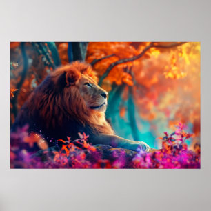 Poster Lion Royal dans le design de la Forêt Enchantée