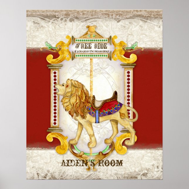 Poster Lion rugissant Anneau de cuivre, carrousel de cirq (Devant)