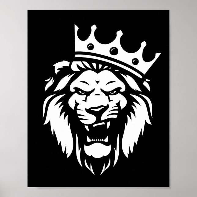 Poster Lion rugissant avec couronne (Devant)