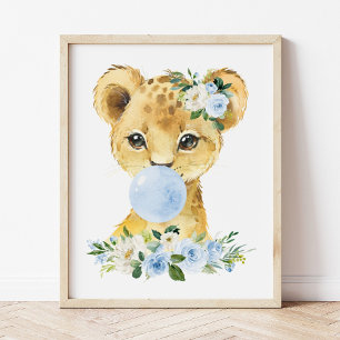 Poster Lion, Safari, Bubble Gum Bleu, Garçon Chambre