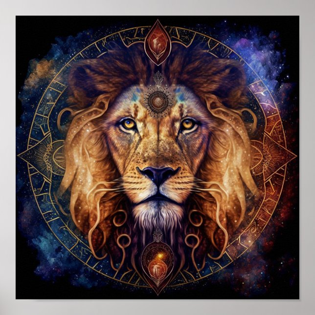 Poster Lion Spirit Mandala Art Visionnaire (Devant)