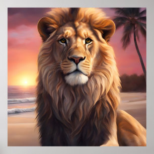 Poster Lion sur la plage