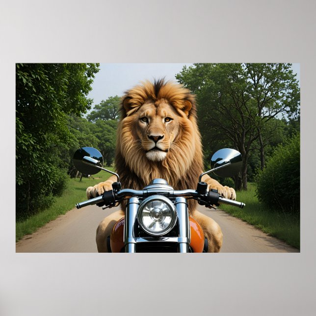 Poster Lion sur moto (Devant)