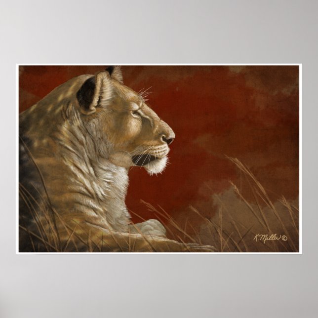 Poster Lioness in the Shade peinture numérique (Devant)