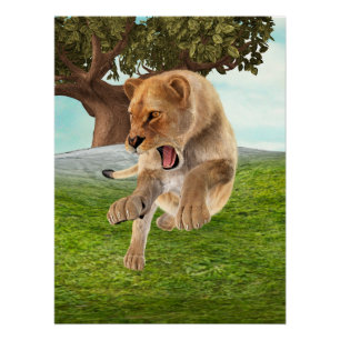 Poster Lionne Chasseuse