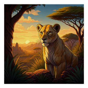 Poster Lionne dans un cadre sauvage