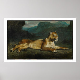 Poster Lionne reposant, c.1855 (huile sur le panneau)