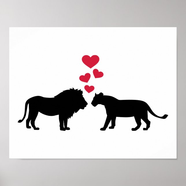 Poster Lions coeur rouge amour (Devant)