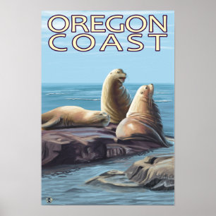 Poster Lions de la mer de l'Oregon