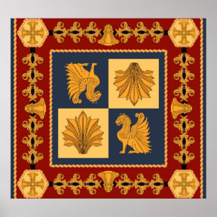 Poster Lions d'or : design foulard Art Nouveau