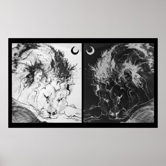 Poster Lions endormis : Yin & Yang (Devant)