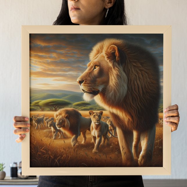 Poster Lions majestueux et cubes joueuses (Créateur téléchargé)