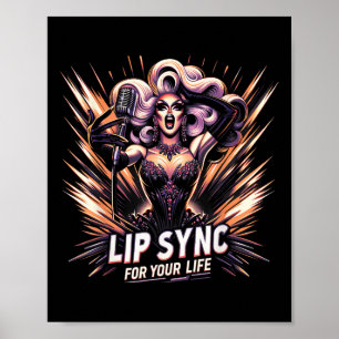 Poster Lip Sync pour votre vie Drag Queen Funny Graphisme