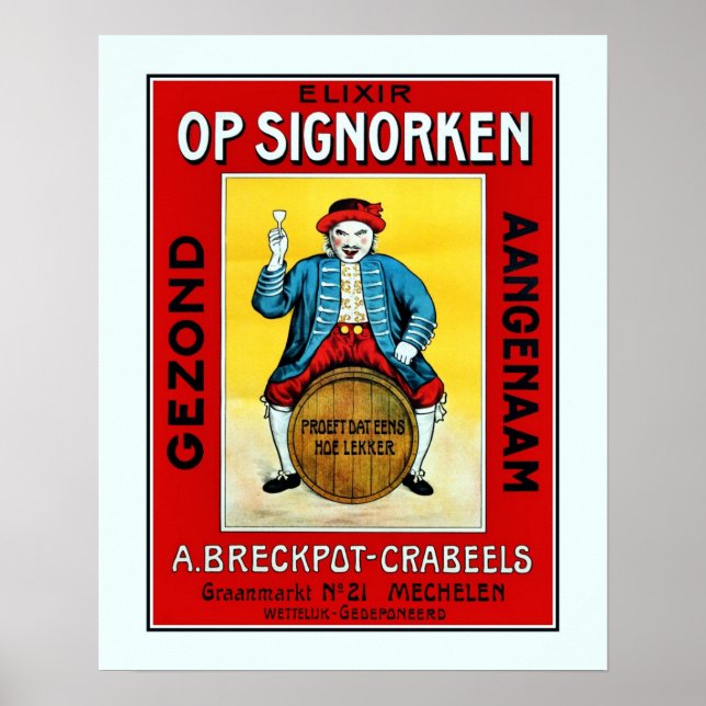 Poster liqueur belge des années 1930 avec poupée de Malin (Devant)