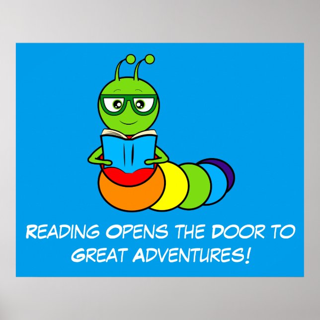 Poster Lire Aventures avec ver de livre de dessin (Devant)