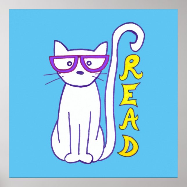 Poster Lire Chat avec lunettes pour classe Noeud de lectu (Devant)