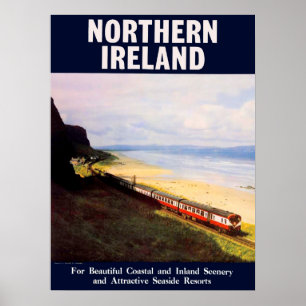 Poster L'Irlande du Nord, train ferroviaire au bord de la