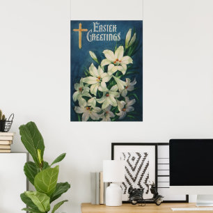 Poster Lis de Pâques Fleurs, Pâques Religieux Vintage
