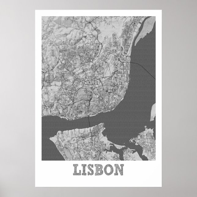 Poster Lisbonne - Portugal Carte de ville crayon (Devant)