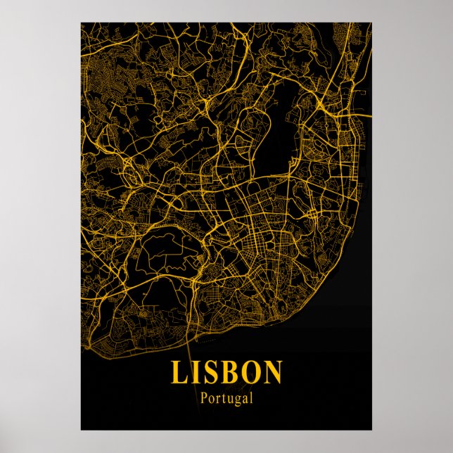 Poster Lisbonne - Portugal Gold City Carte (Devant)
