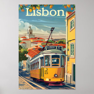 Poster Lisbonne Portugal Vintage Retro Voyage Illustratio