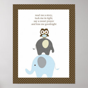 Poster Lisez-moi une histoire hibou éléphant garçon pépin
