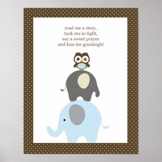 Poster Lisez-moi une histoire hibou éléphant garçon pépin
