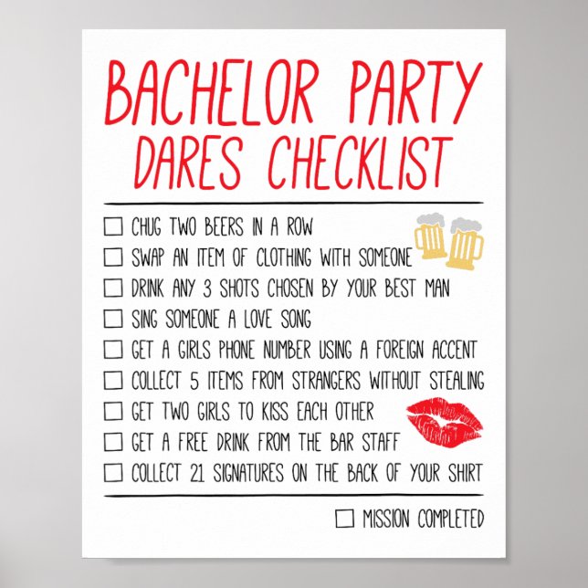 Poster Liste de contrôle de la fête de baccalauréat Funny (Devant)