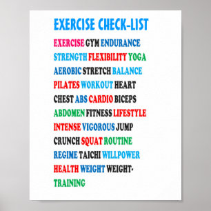 Poster LISTE DE CONTRÔLE DE L'EXERCICE GYM Poids Santé Ca
