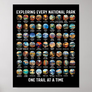 Poster Liste de contrôle de tous les parcs nationaux des