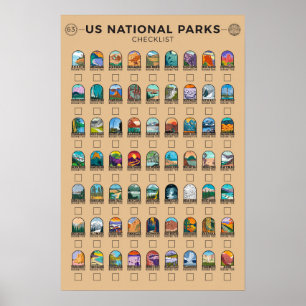 Poster Liste de contrôle des parcs nationaux américains V