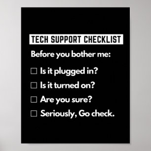 Poster Liste de contrôle du support technique Funny Compu