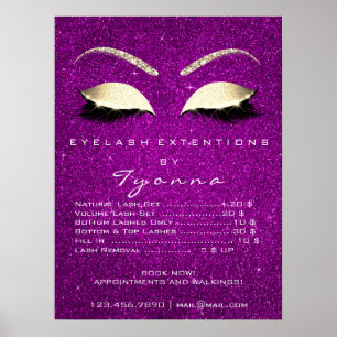 Poster Liste de prix de maquillage d'or d'orchidée rose