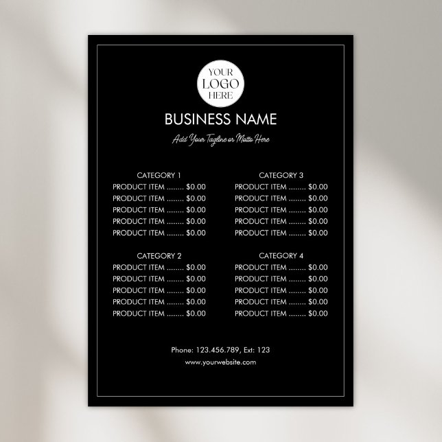 Poster Liste de prix de menu moderne avec logo d'entrepri (Créateur téléchargé)