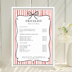Poster Liste de prix de ruban vintage à rayures blanches 