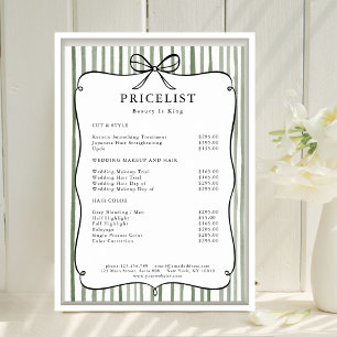 Poster Liste de prix de ruban vintage vert blanc rayé