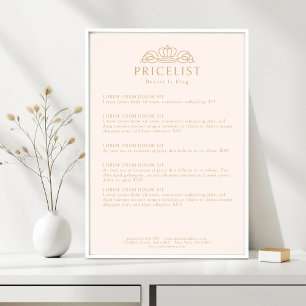 Poster Liste de prix de salon Blush Beige Couronne Élégan