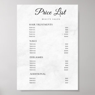 Poster Liste de Prix de Salon de Beauté Élégant Moderne