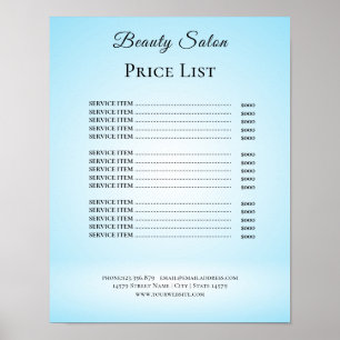 Poster Liste de Prix de Salon de Beauté Élégant Moderne