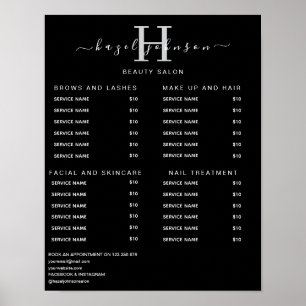 Poster Liste de Prix de Salon de Beauté Élégant Moderne