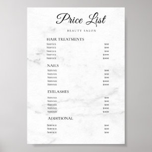 Poster Liste de Prix de Salon de Beauté Élégant Moderne